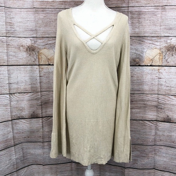 Free People Cream Criss Cross Oversized Knit Tunic Size M - Picture 1 of 7